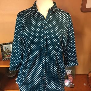 Polk-a-Dot teal & white button down